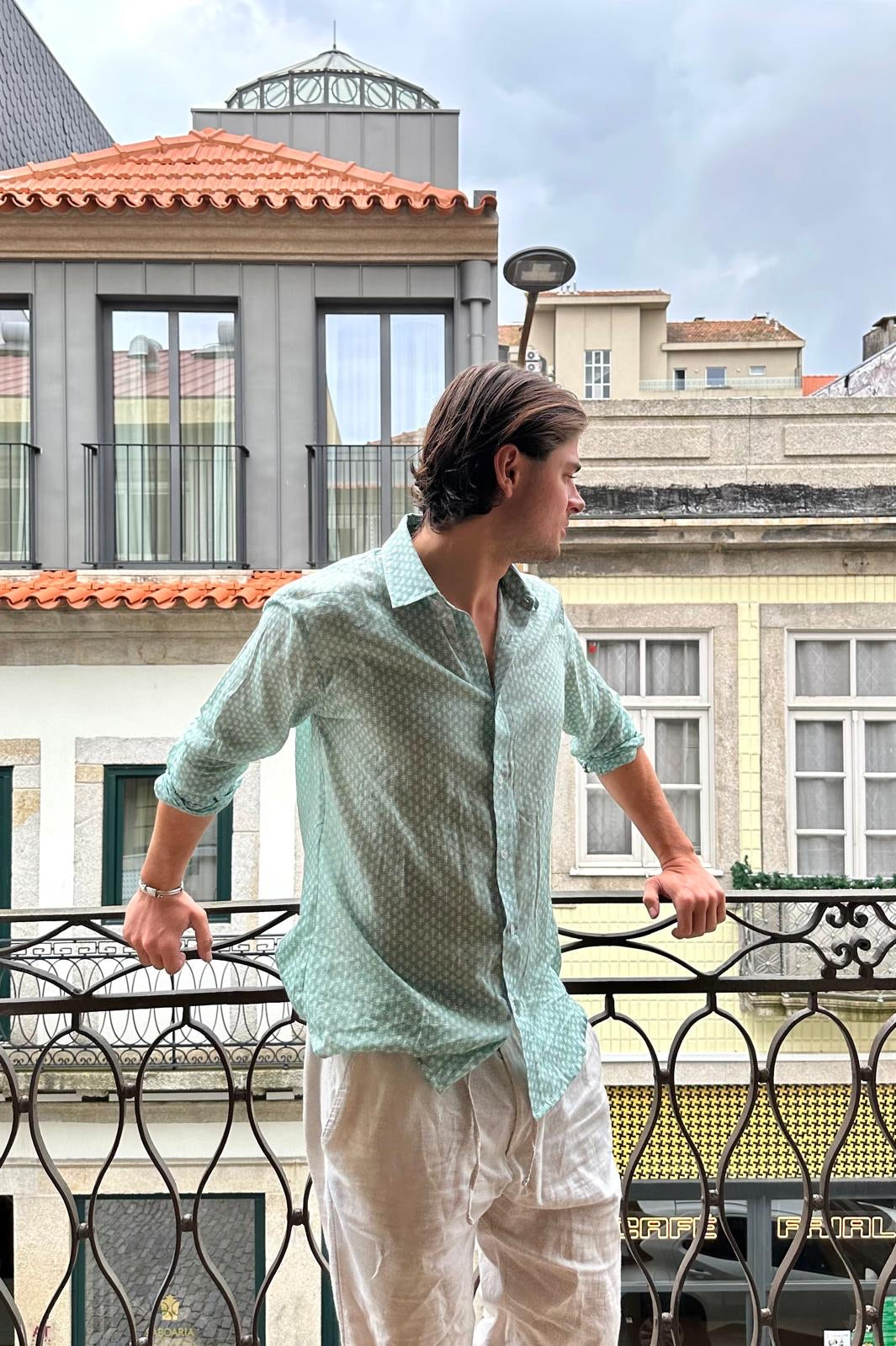 green cotton men's shirt