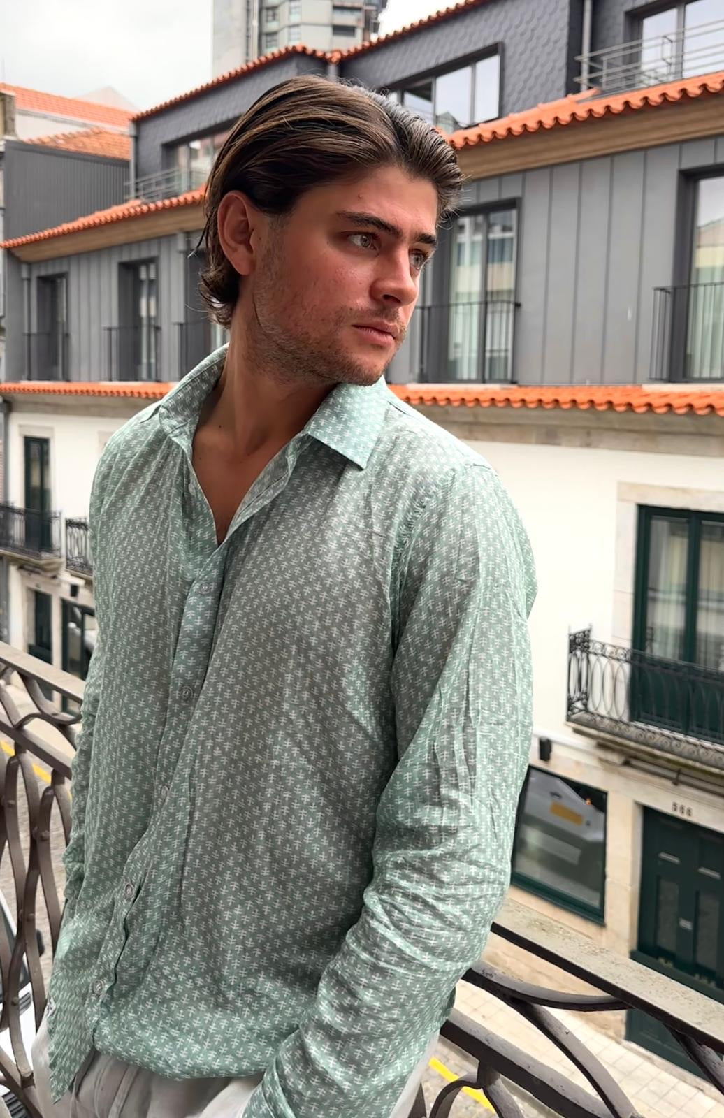 green cotton men's shirt
