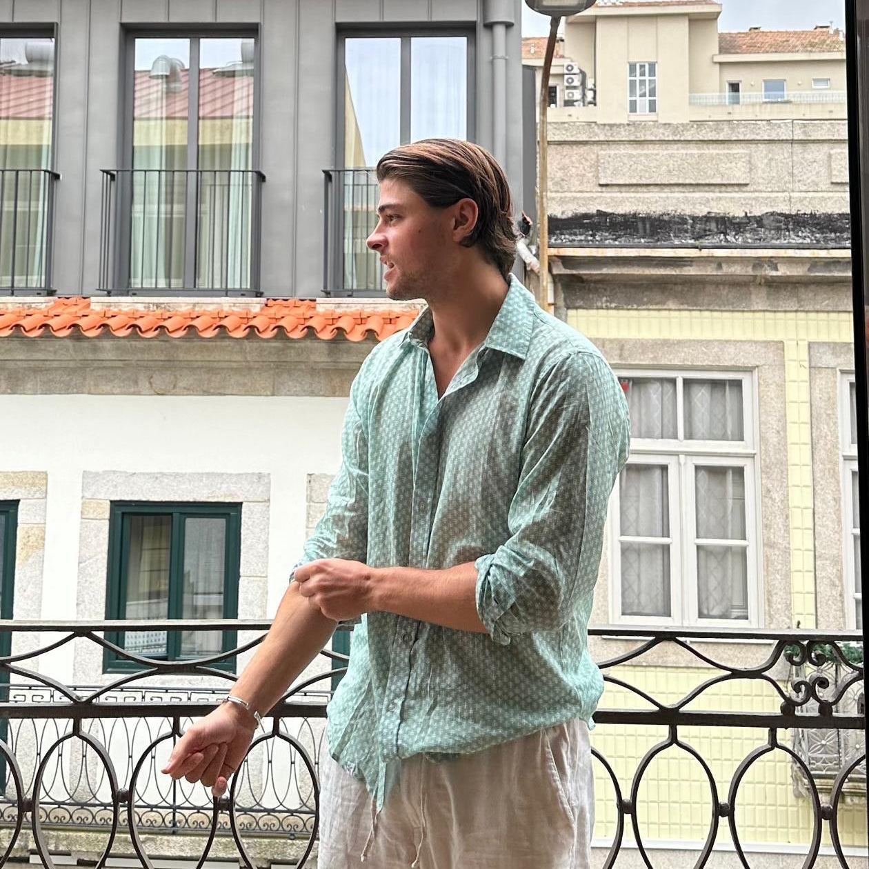 green cotton men's shirt