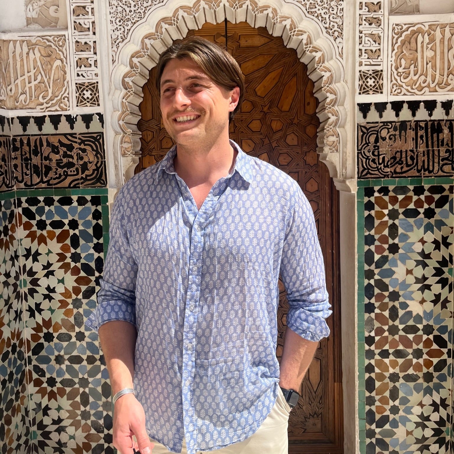 blue cotton men's shirt