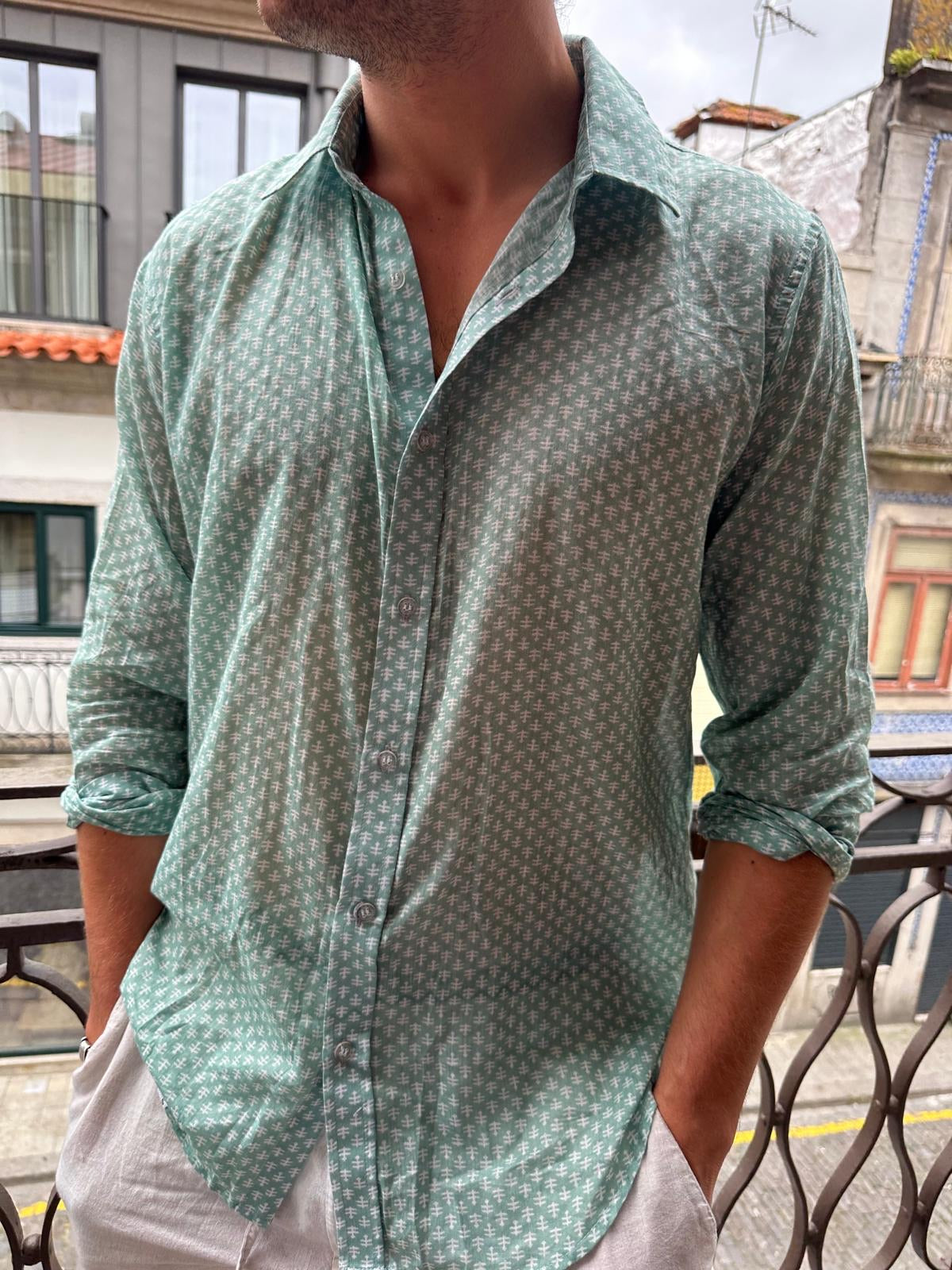 green cotton men's shirt