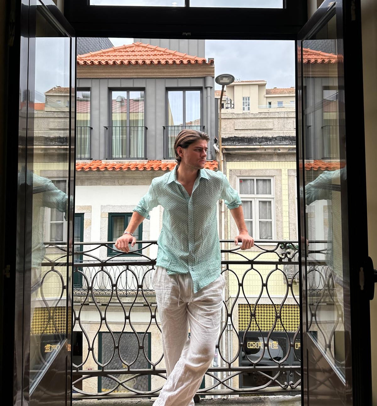 green cotton men's shirt